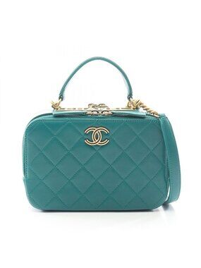 Chanel Shoulder Bag Quilted Top Handle 2-Way Green Leather Chain